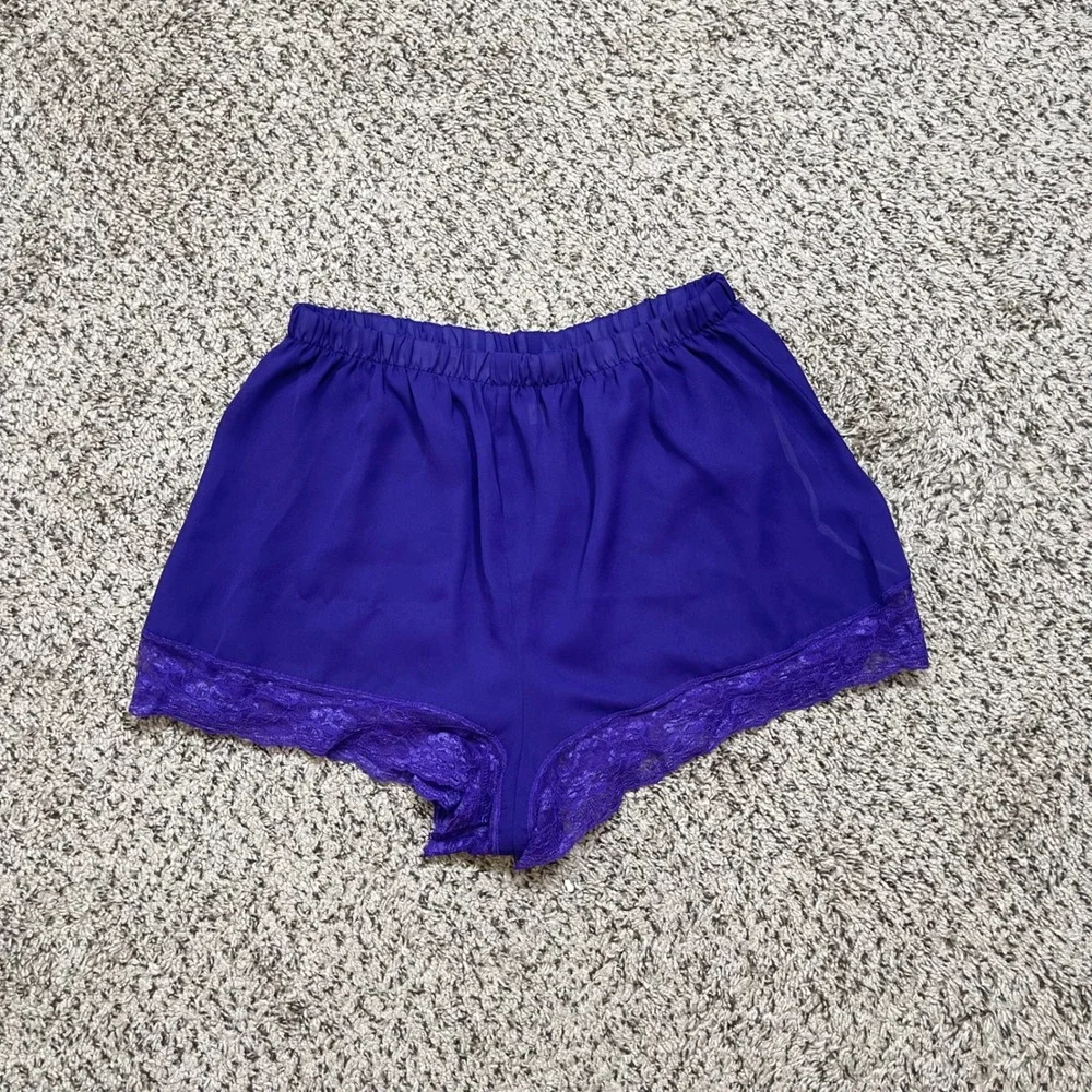 Vintage Val Mode Lingerie Pajama Shorts Set Women L Purple‎ Lace Trim Coquette